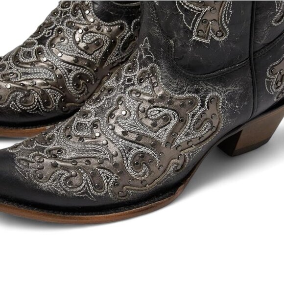 Corral Women's Size 7 Black Dual Tone Inlay Intricate Embroidery Western Boots - Picture 10 of 15
